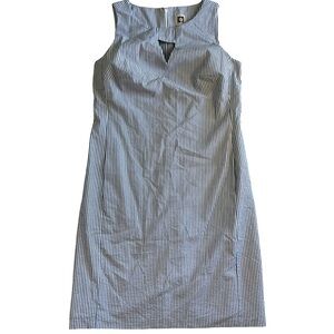 Anne Klein Striped Blue and White Seersucker Sleeveless Dress Nautical